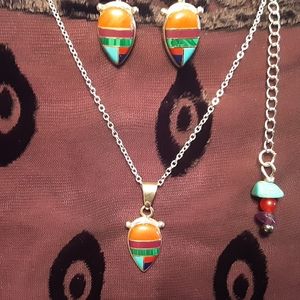 ZUNI NAVAJO MULTI STONE STERLING NECKLACE SET